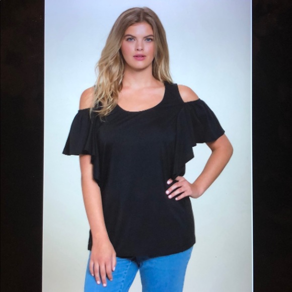 Nwot Roaman’s Cold Shoulder Ruffle Tee - Picture 1 of 6